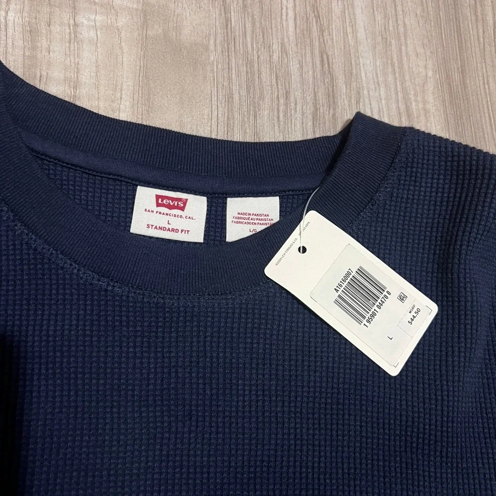 Levi's Thermal Waffle Knit Shirt Men's L Navy Long Sleeve Standard Fit